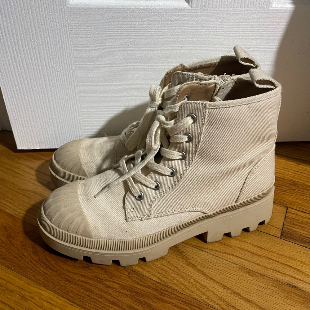 Beige High-Top Canvas Combat Boots